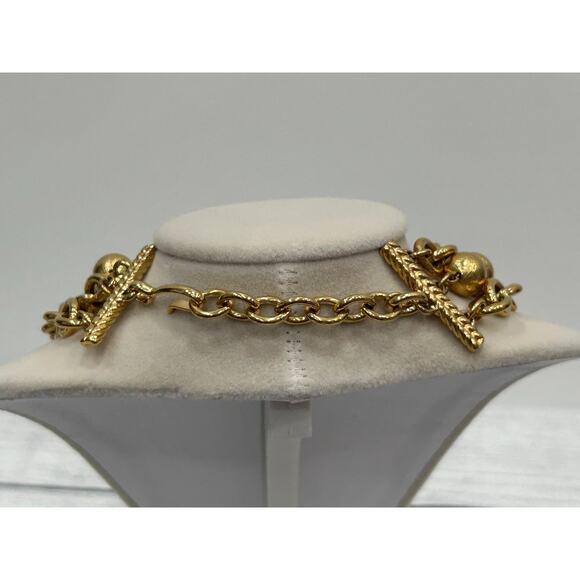 Vtg Monet Gold Tone Three Strand Chain & Bead Layered Statement Necklace 17" - Picture 5 of 7